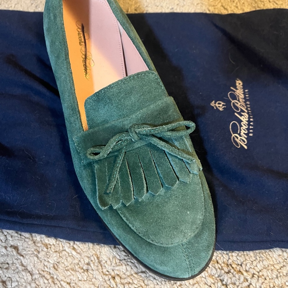 Olive green suede loafers